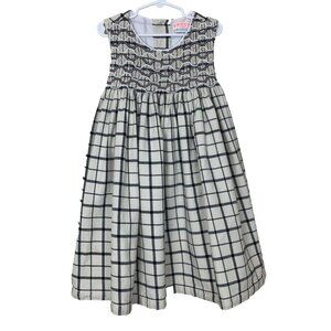 Smock London Girls Sleeveless Dress 6 8 Sleeveless Plaid Classic Ivory Black